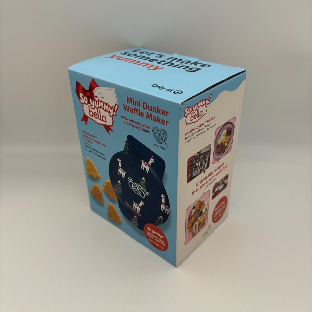 So Yummy by bella Mini Dunker Waffle Maker, Christmas Holiday Llama NEW